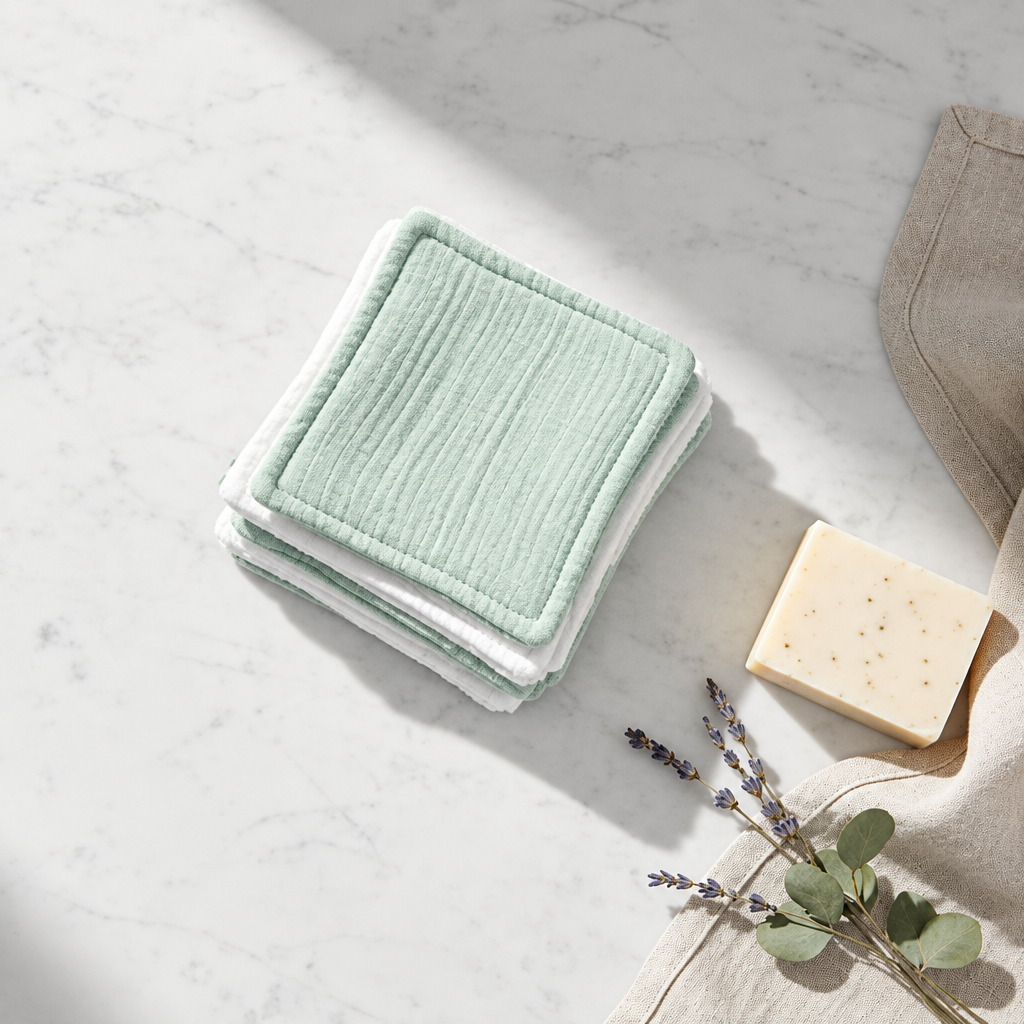 Lingettes vert d'eau et blanc