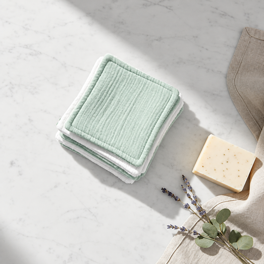 Lingettes vert d'eau et blanc