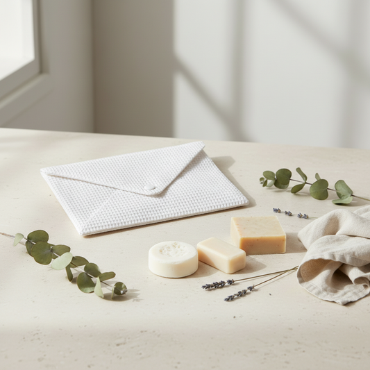 Pochette rangement coton bio nid d'abeille univers Debuno
