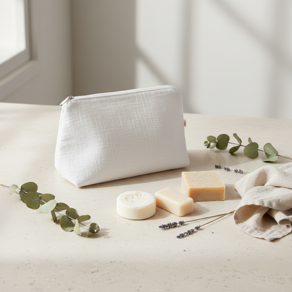 Trousse de toilette coton bio blanc univers Debuno